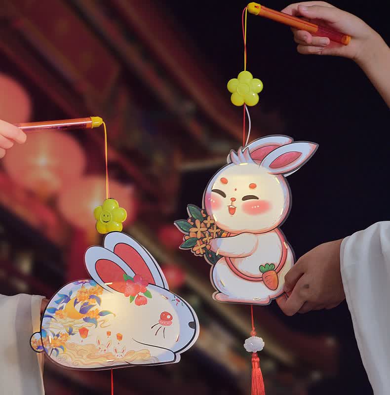 双盈喜 中秋节灯笼儿童兔子diy手工制作材料包手提发光花灯彩灯古风