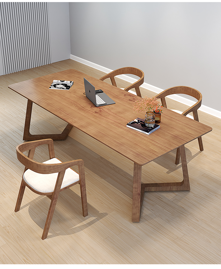 润亚2022新款北欧客厅大书桌休闲区简约双人学习桌实木长桌子工作台
