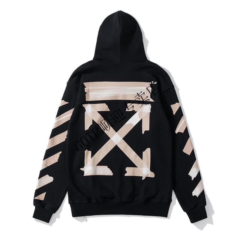 潮牌情侣装offwhite卫衣泼墨樱花印花加绒宽松ow男女连帽秋季外套