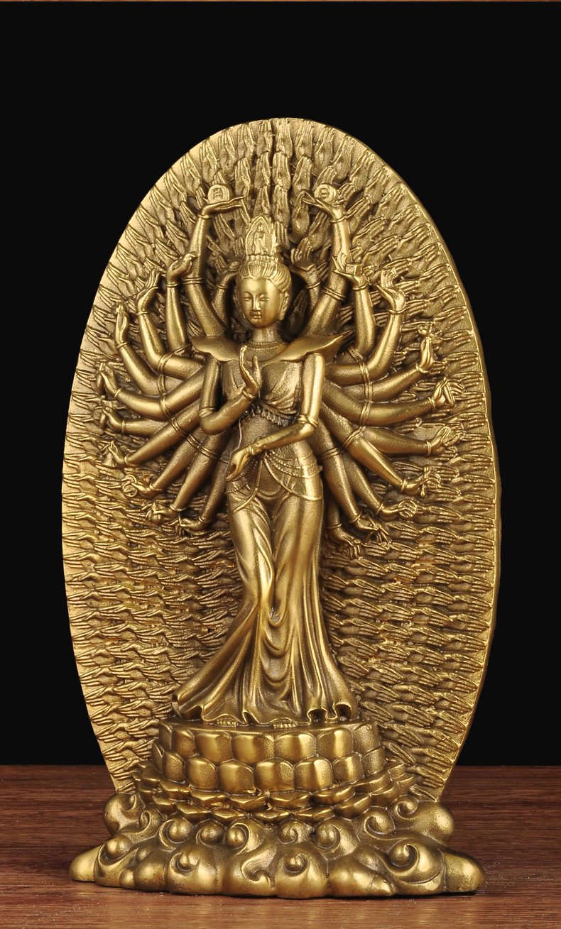 黄铜背板千手观世音菩萨南海观音佛像摆件佛堂寺庙供奉本命佛站像1尺