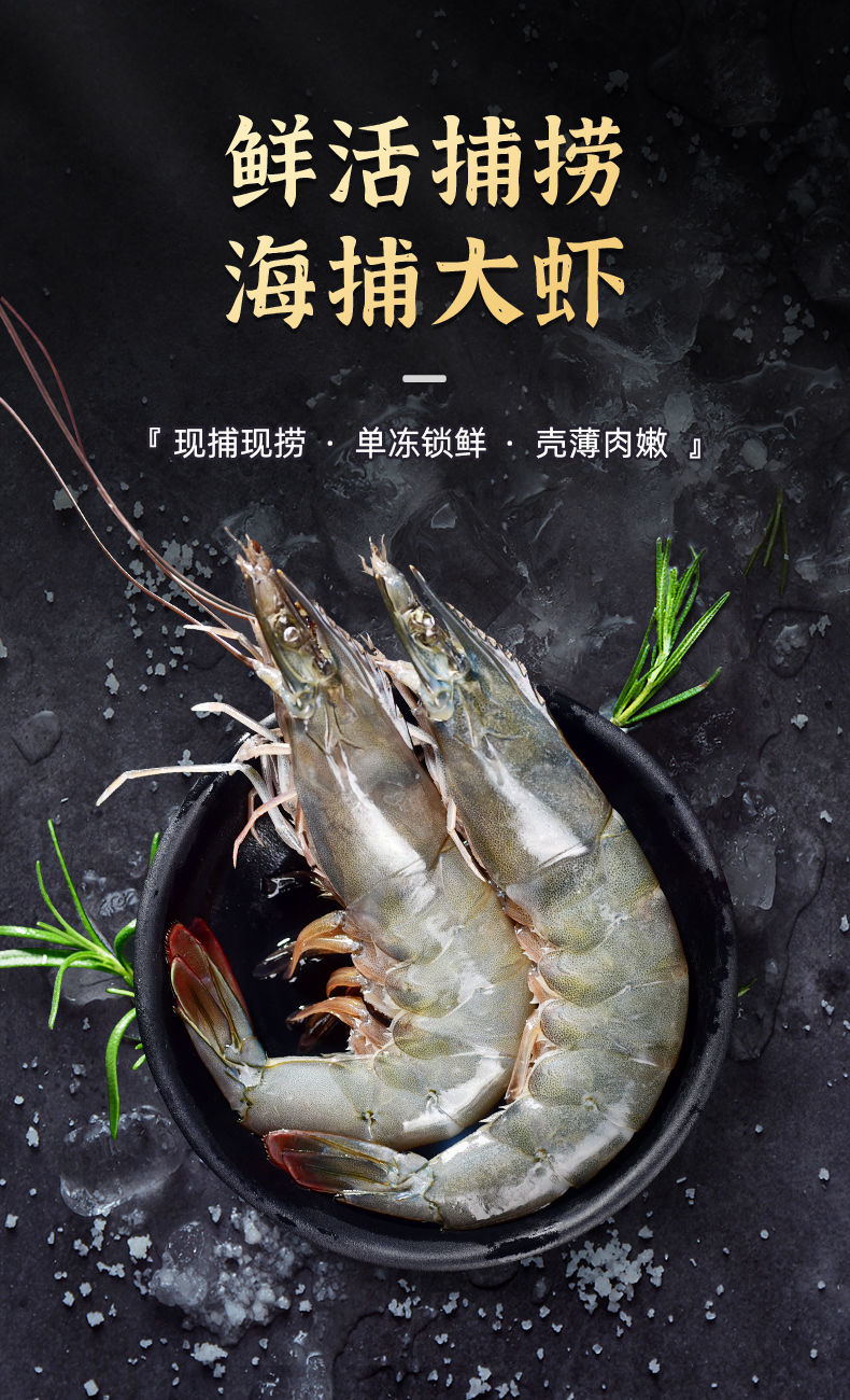 虾鲜活青岛大虾超大海虾冷冻白虾对虾整箱批发鲜活海捕水产 超大海虾