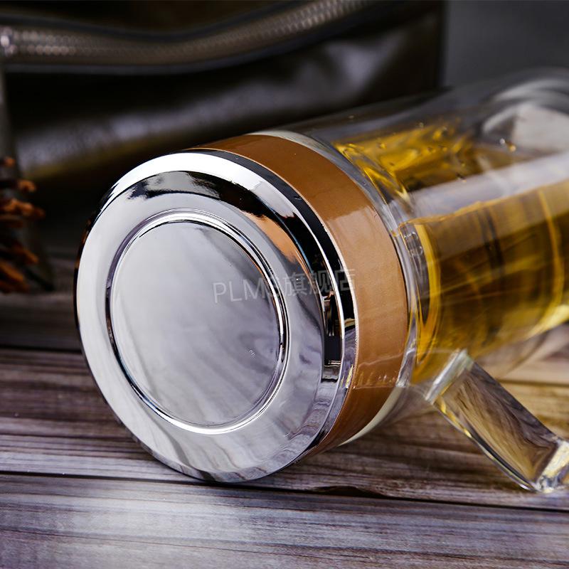 惠尔雅双层玻璃杯 双层玻璃办公杯隔热家用过滤泡茶杯便携杯子带盖