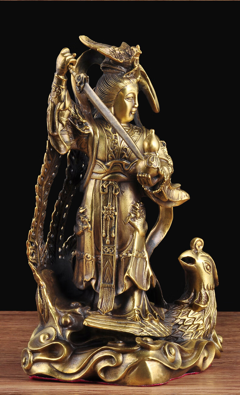 黄铜九天玄女娘娘像铜站像摆件九天圣母九天仙女上天玄女居家供奉 28