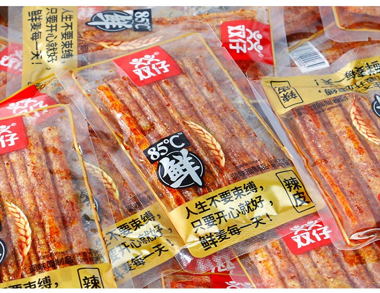 双仔辣条湖南特产平江豆干辣条85鲜辣棒辣皮辣片面筋零食辣棒1000g约