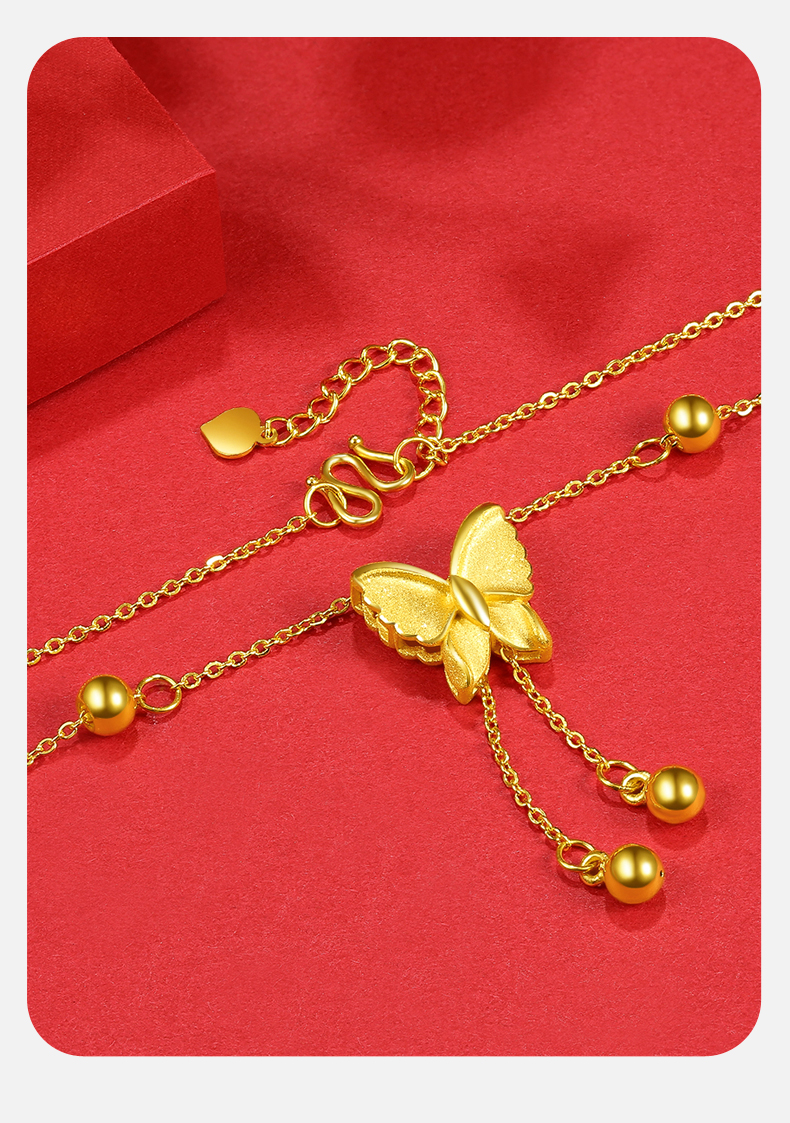 老凤凰999足金吊坠蝴蝶黄金套链金项链女士送闺蜜锁骨链细款一体金