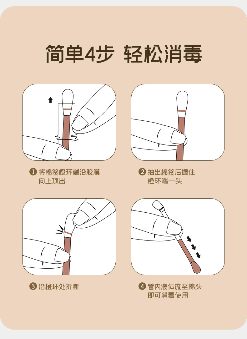 医用碘伏棉签棒医药酒精棉签二合一消毒碘液新生婴儿棉棒化妆掏耳