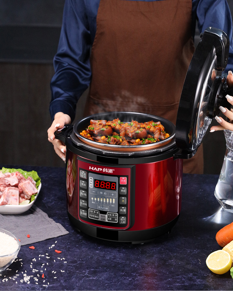 韩派电锅家用多功能智能饭煲蒸煮一体锅中小型高压锅电锅弭黎 红色6升
