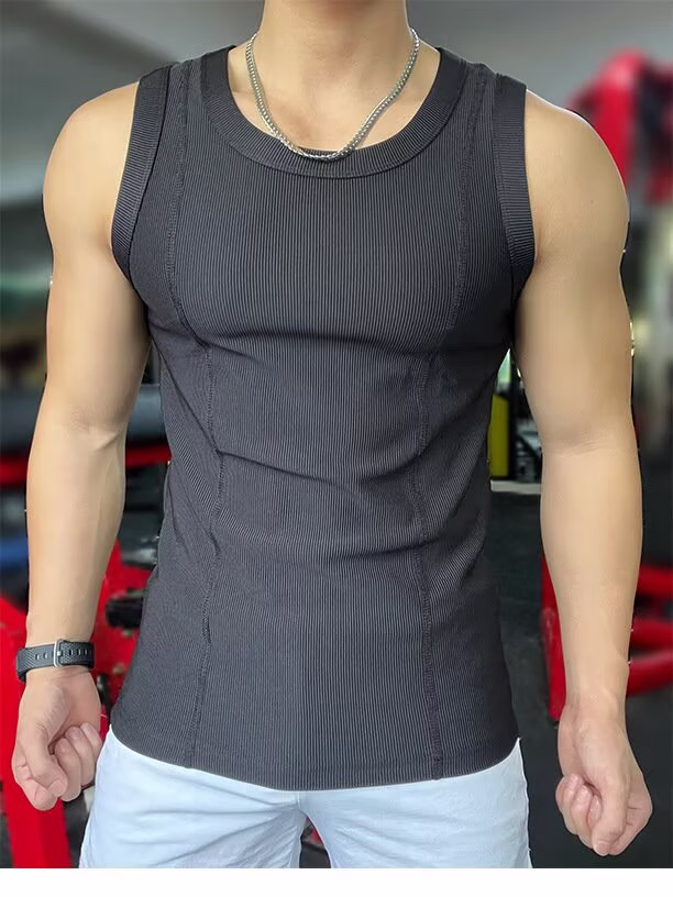 Combed Texture Vest Men's Summer Sports And Leisure Fitness Wear Training Clothes, Quick-drying Through Sleeveless T-shirt, Light Gray 6021 XL_viptrois.com