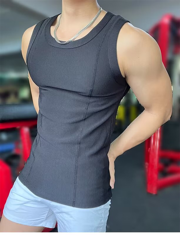 Combed Texture Vest Men's Summer Sports And Leisure Fitness Wear Training Clothes, Quick-drying Through Sleeveless T-shirt, Light Gray 6021 XL_viptrois.com