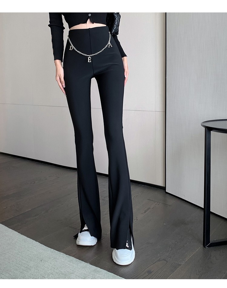 西装裤微喇叭裤开裆裤户外免穿脱隐形全拉链裤女野外方便心机 黑色