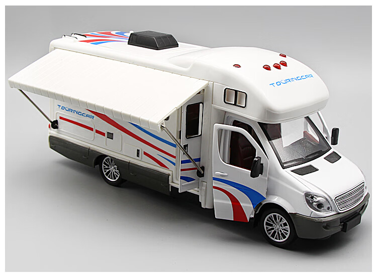 豪华房车儿童玩具旅行巴士合金小汽车仿真模型开门声光回力 皮卡牵引