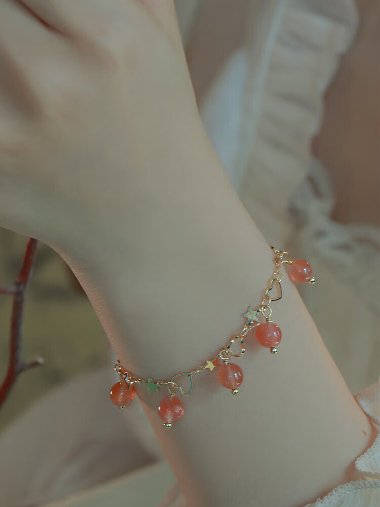 卓烁 胭脂玲珑南红玛瑙转运珠小众手链 甜美清新百搭脚链显白 手链