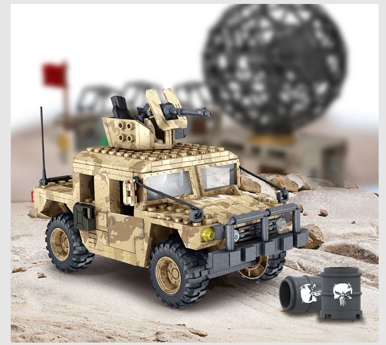 乐高沙漠悍马积木军事基地二战场景碉堡珍宝据点防守男孩拼装玩具 xj