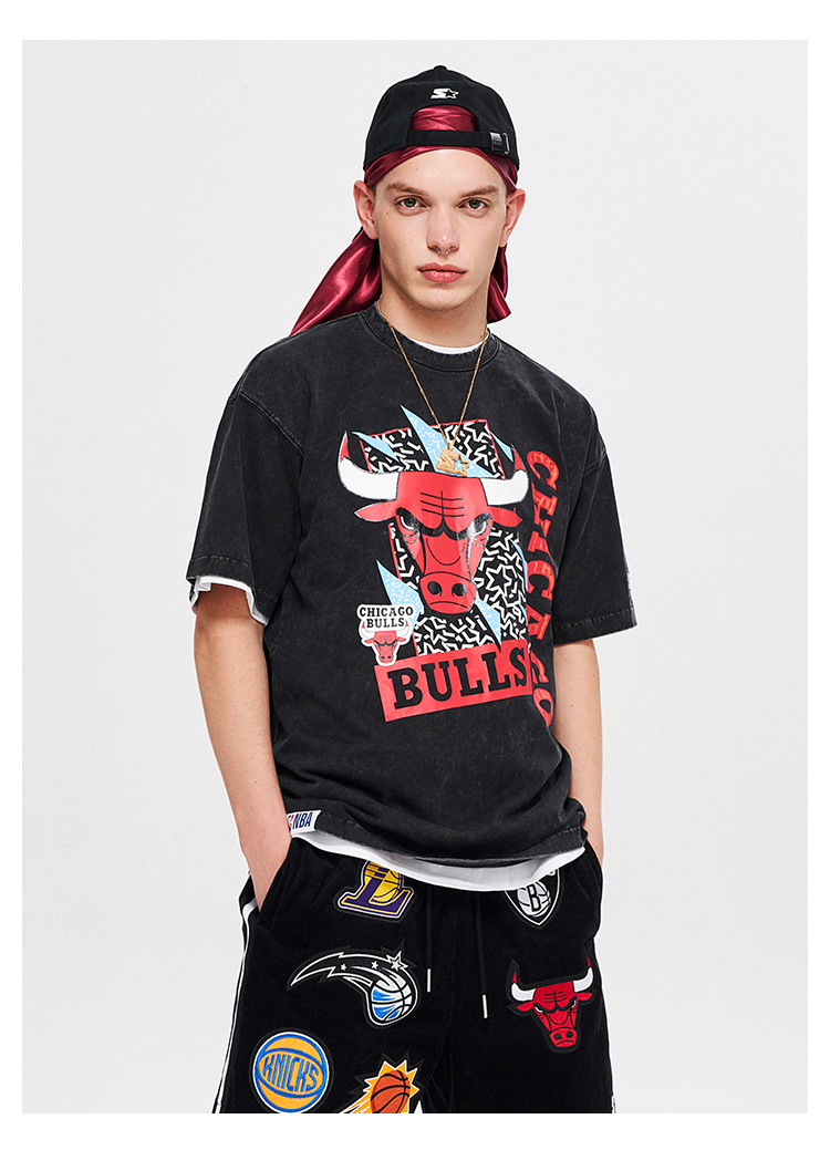 starter x nba联名男女同款2022夏季新款宽松做旧公牛队休闲短袖t恤