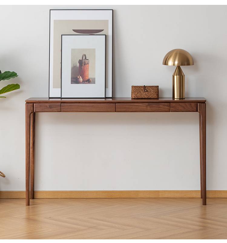 条几 玄关桌条案 新中式条案实木玄关桌黑胡桃木玄关桌北欧实木条案