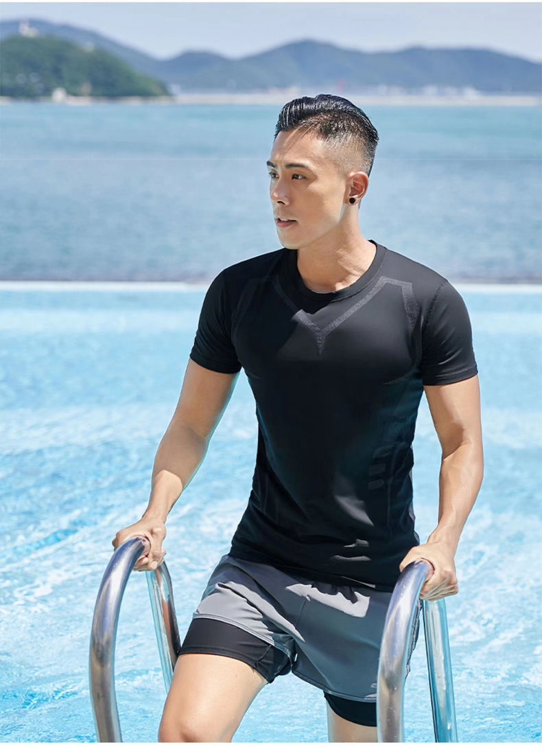 等歌泳衣男士套装成人泳裤男宽松防尴尬全身长袖短袖游泳衣上衣夏温泉