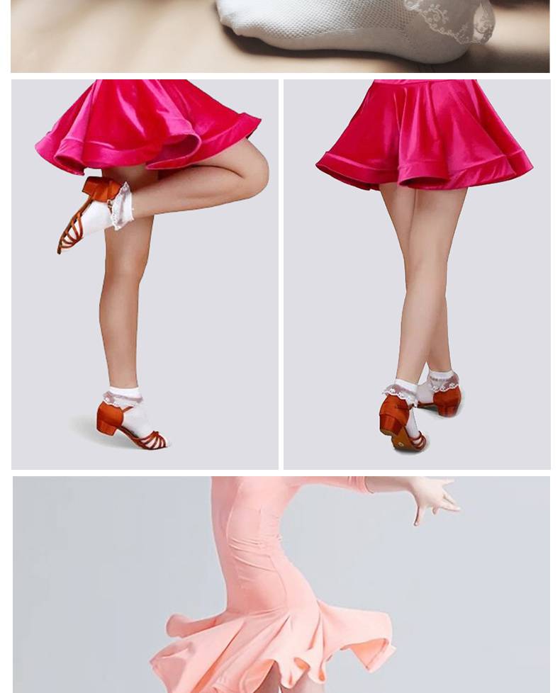 拉丁舞鞋白色袜子 儿童拉丁规定舞袜白色蕾丝花边跳舞比赛袜子表演