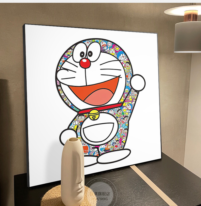 村上隆哆啦a梦a挂画 机器猫太阳花客厅装饰画正方形小众艺术壁画 01