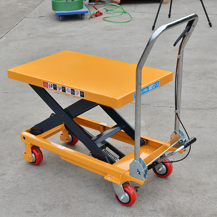 定做手动液压平台车小推车升降工作台脚踩升高平板搬运车 150kg-1.