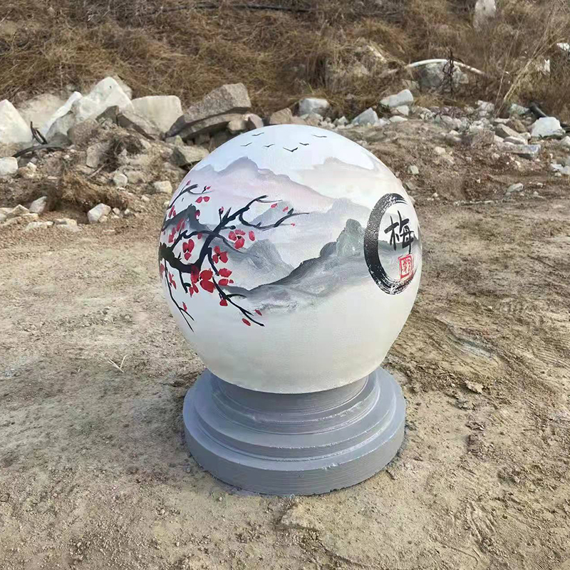 雷澎花岗岩石球挡车路障彩绘圆球大理石石墩子天然车挡石芝麻灰车止石