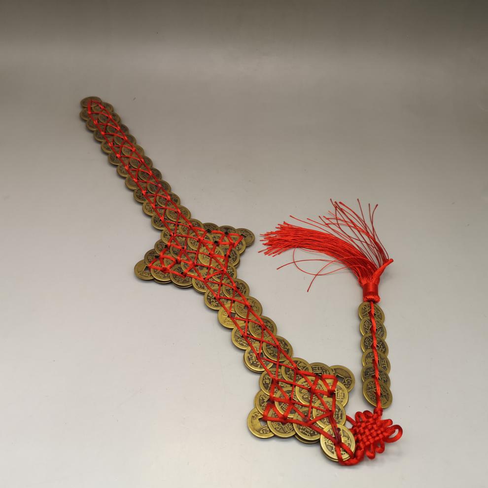 纯铜铜钱五帝钱宝剑摆件林正英黄铜古钱剑吉祥物家居办公室装饰品