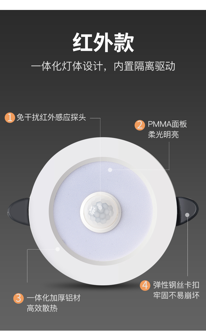 欧普 侍红外人体感应筒灯led雷达声控灯嵌入式家用入户过道走廊感应桶