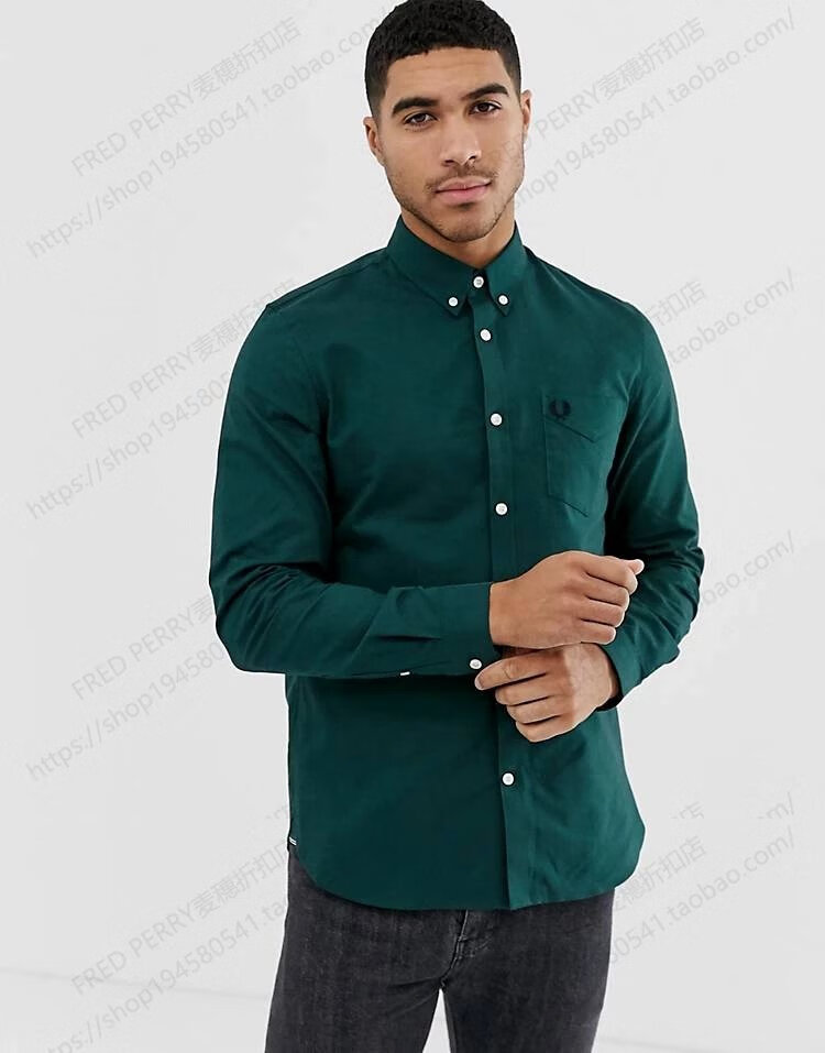 fredperry麦穗衬衫牛津布宽松休闲纯色刺绣长袖商务尖领衬衣fp男