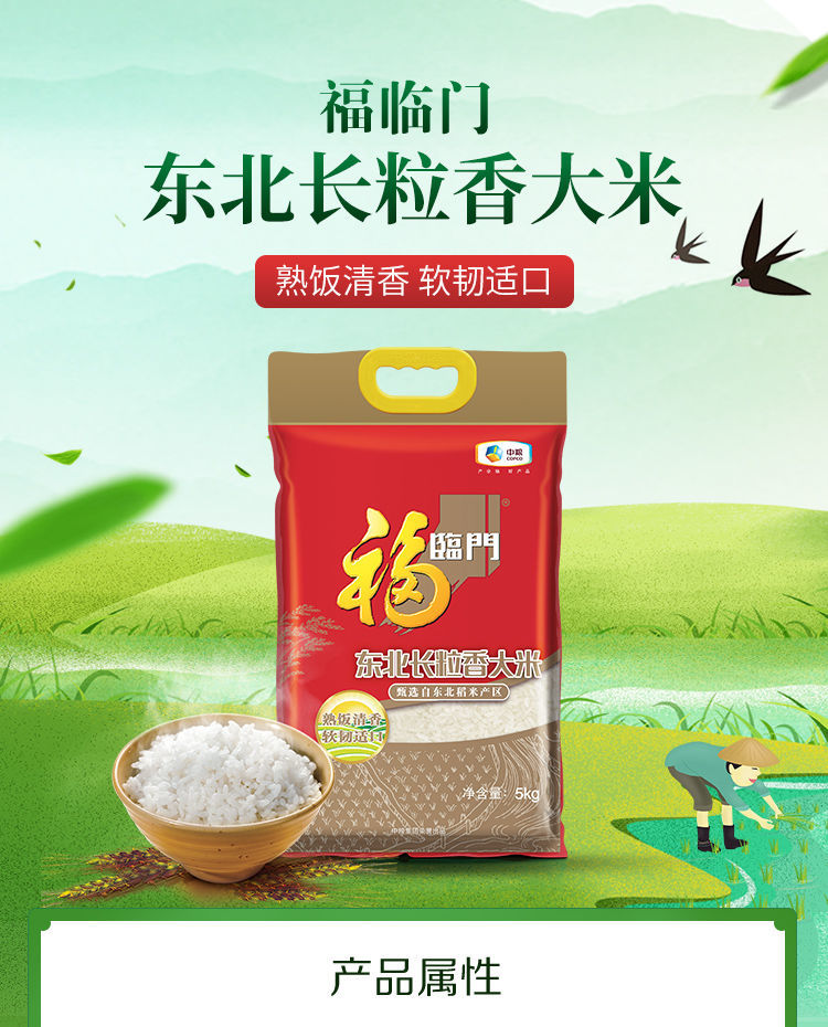 福临门大米东北长粒香米5kg甄选东北稻米产区熟饭清香软韧适口10斤装