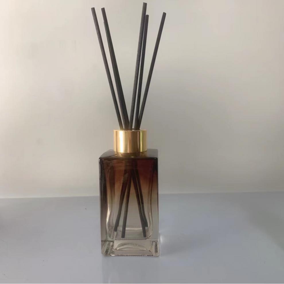 玻璃香熏瓶子厕所香氛扩香瓶香薰空瓶6支纤维棒100m圆扁瓶含金色塞子