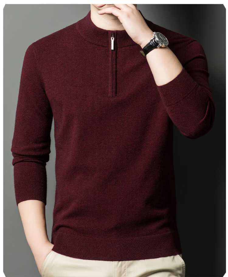 Hengyuanxiang [Wool Included] Middle-aged Thickened Half-high Zipper Collar Sweater Men's Knitted Base Warm Shirt Haqing M 13