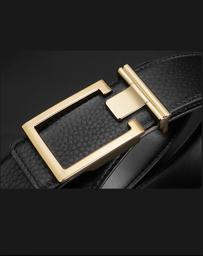 品牌男士新款商务合金平滑扣休闲真皮西裤腰带 黑色 105cm