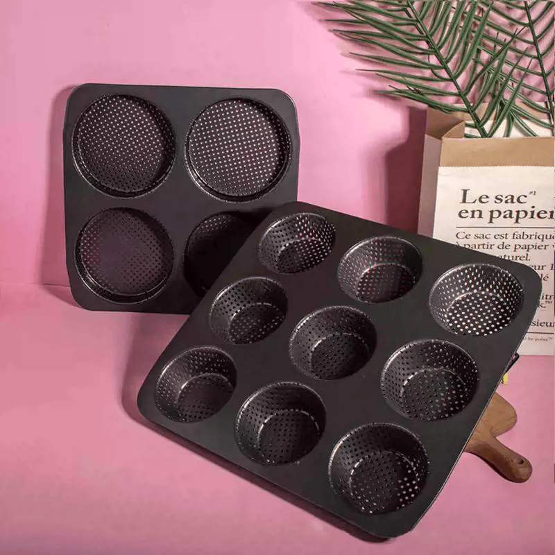 Perforated hamburger mold, mini hot dog bread, hamburger base, cake mold, baking cheese and cheese, round perforated baking, 4-piece large round perforated hamburger mold + comes with an integrated oil brush thumbnail 5