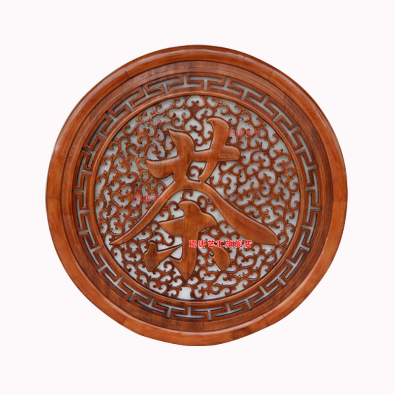 东阳木雕圆形挂件 香樟实木福字挂件 双龙戏珠雕刻工艺品客厅玄关背景