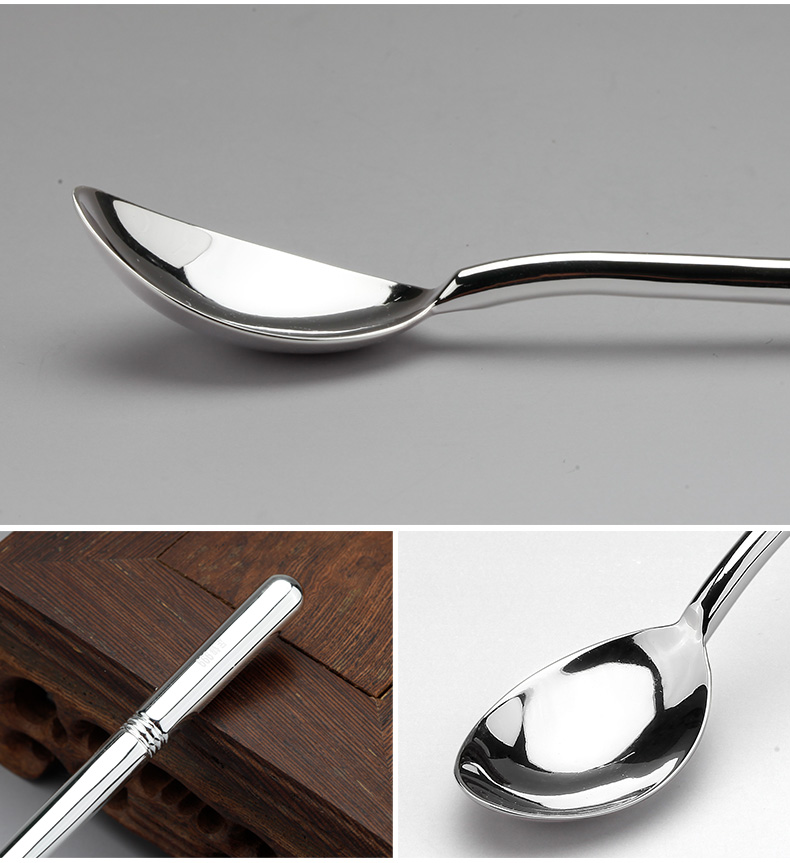 萃工匠 圆柄银勺子999足银长柄咖啡勺足银汤匙调羹小孩银餐具 约40克