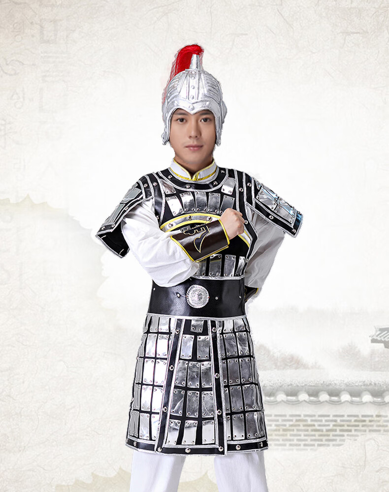 古装盔甲男古代将士小武将戏服岳飞戚继光演出服装铠甲披风定制款 红