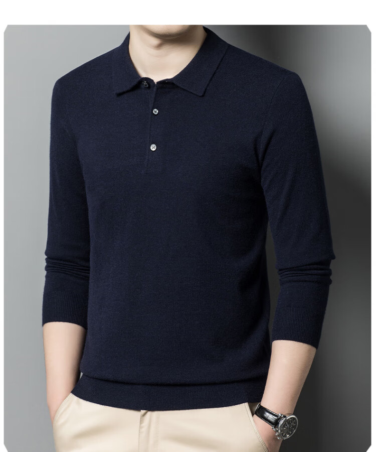 Hengyuanxiang Men's Polo Shirt with Wool, Spring and Autumn Thin Knit Base Sweater, Middle-aged, Camel Color, 4XL 15