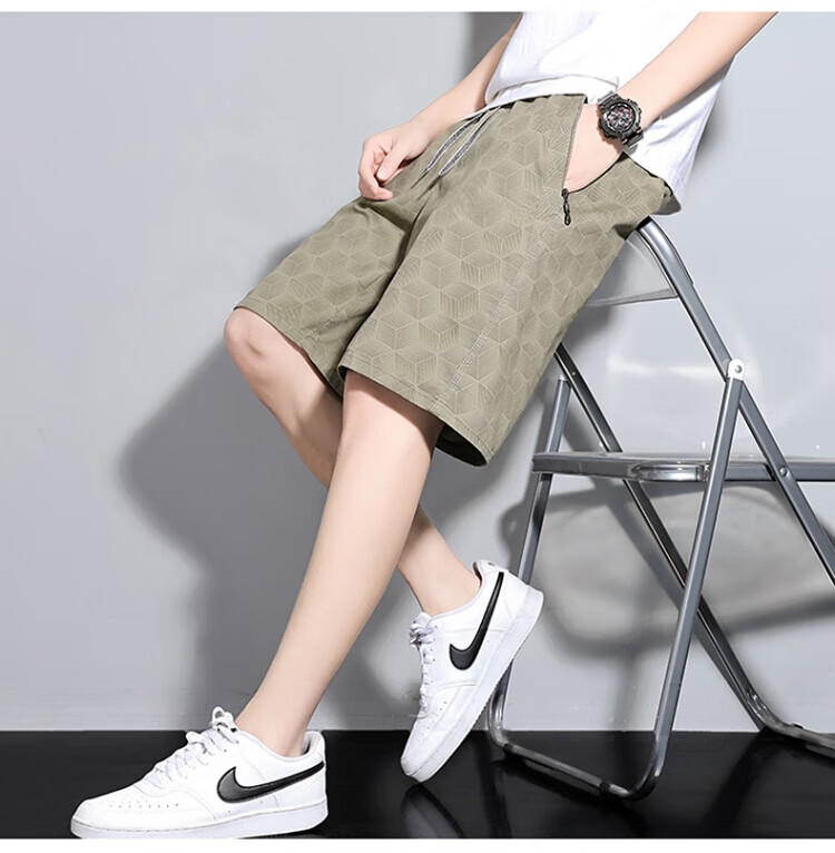Romon Men's Cooling Sports Shorts 2025 Summer Thin Loose Casual Knee-Length Pants New Khaki 2XL 6