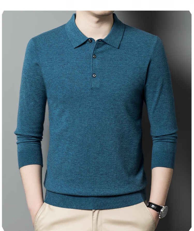 Hengyuanxiang Men's Polo Shirt with Wool, Spring and Autumn Thin Knit Base Sweater, Middle-aged, Camel Color, 4XL 19