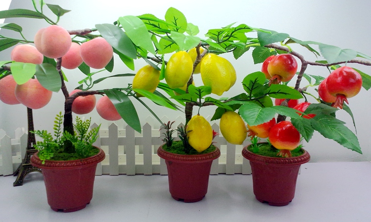 客厅假花苹果树 仿真水果树盆景桔子苹果桃子盆栽家居客厅装饰假花