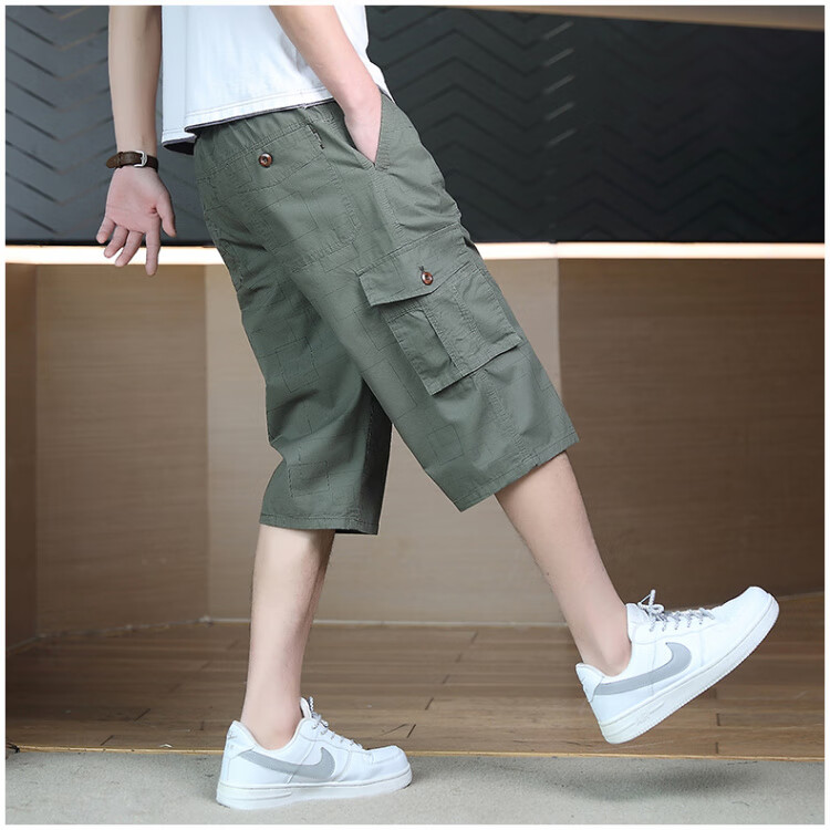 Romon New Loose Fit Men's Shorts Casual Summer Thin Straight Leg Capri Shorts Military Green 3XL 11