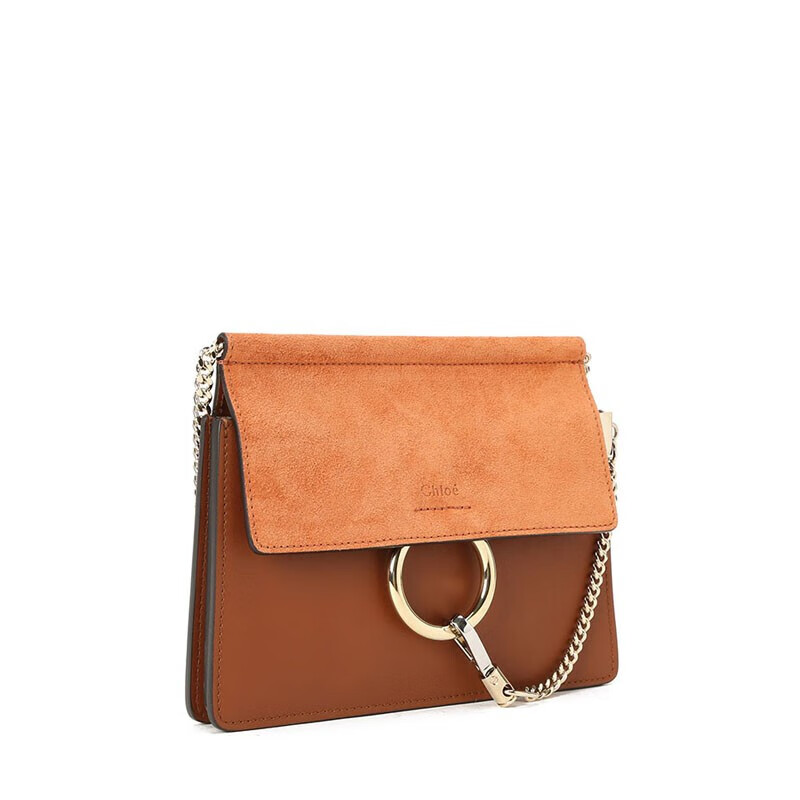 蔻依chloe克洛伊女包faye圆环包通勤肩背包迷你圆环扣牛皮拼接麂皮