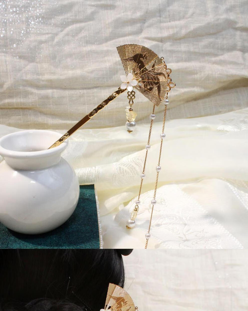 簪子流苏发钗古典保色头饰汉服发饰珍珠古装盘发九尾狐发簪七夕情人节