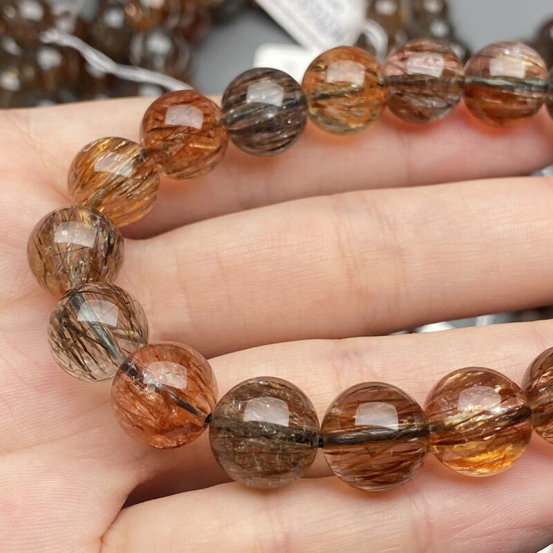 自然超七水晶手串手链女黑金七男顺发密发发晶情 收藏级顺发黑金超七