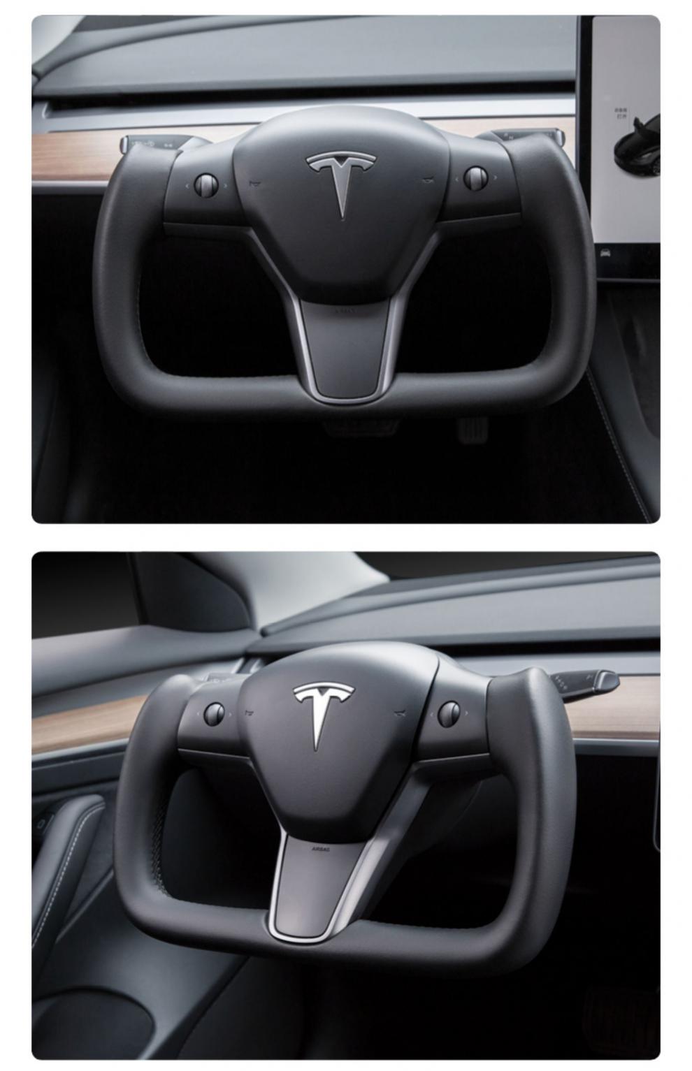 盘适用于特斯拉yoke方向盘改装真皮总成电加热model y/3碳纤维改装