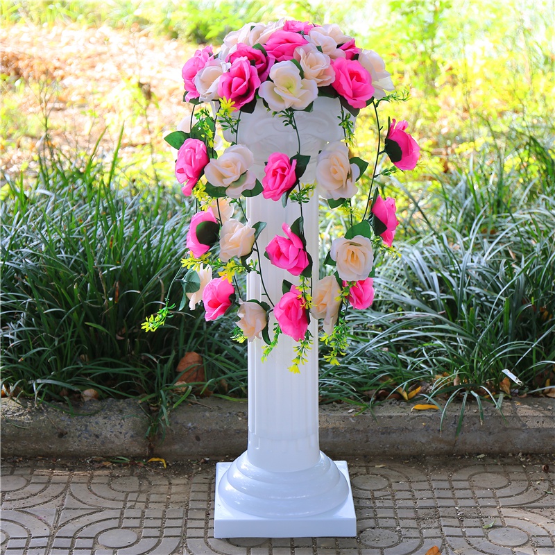 新款欧式婚庆罗马柱路引花柱中式婚礼t台布置引路花球拱门花门架 粉色