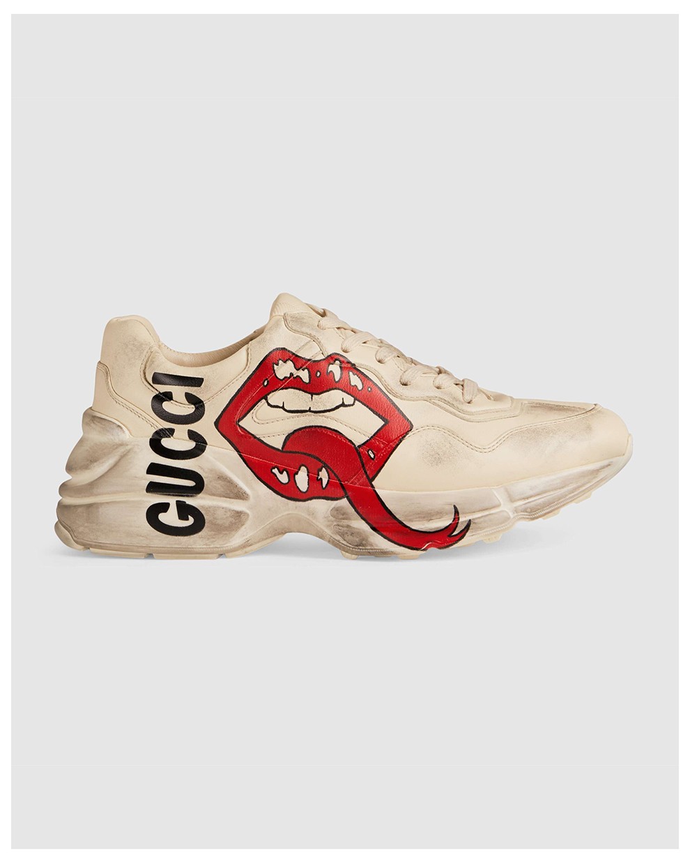 gucci 古驰 运动鞋 女士嘴唇印花皮革休闲老爹鞋gucci脏脏鞋 552093