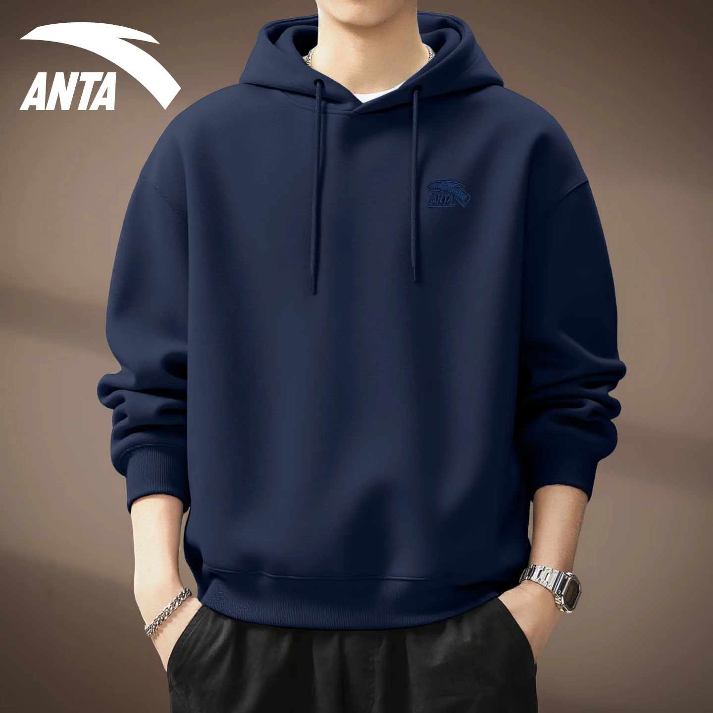 Anta hooded sweatshirt Men's Spring/Autumn 2026 New Loose, Casual and Versatile Sport top with fleece warmth long-sleeved jacket [Regular Style] 8712S-9 Light Blue 4XL (195) thumbnail 7