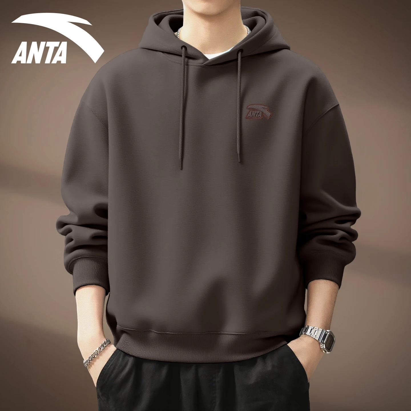 Anta hooded sweatshirt Men's Spring/Autumn 2026 New Loose, Casual and Versatile Sport top with fleece warmth long-sleeved jacket [Regular Style] 8712S-9 Light Blue 4XL (195) thumbnail 2