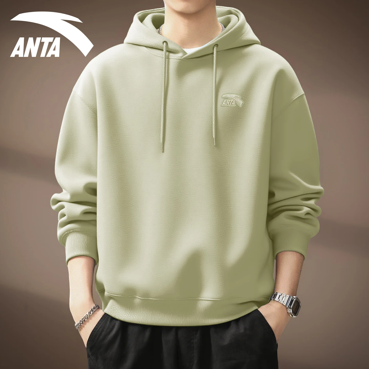 Anta hooded sweatshirt Men's Spring/Autumn 2026 New Loose, Casual and Versatile Sport top with fleece warmth long-sleeved jacket [Regular Style] 8712S-9 Light Blue 4XL (195) thumbnail 3
