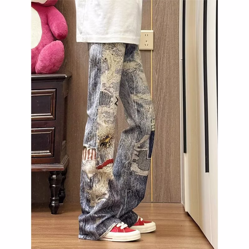 Herren Jeans Im American Retro Look Mit Print Und Geradem Schnitt_voghion.com
